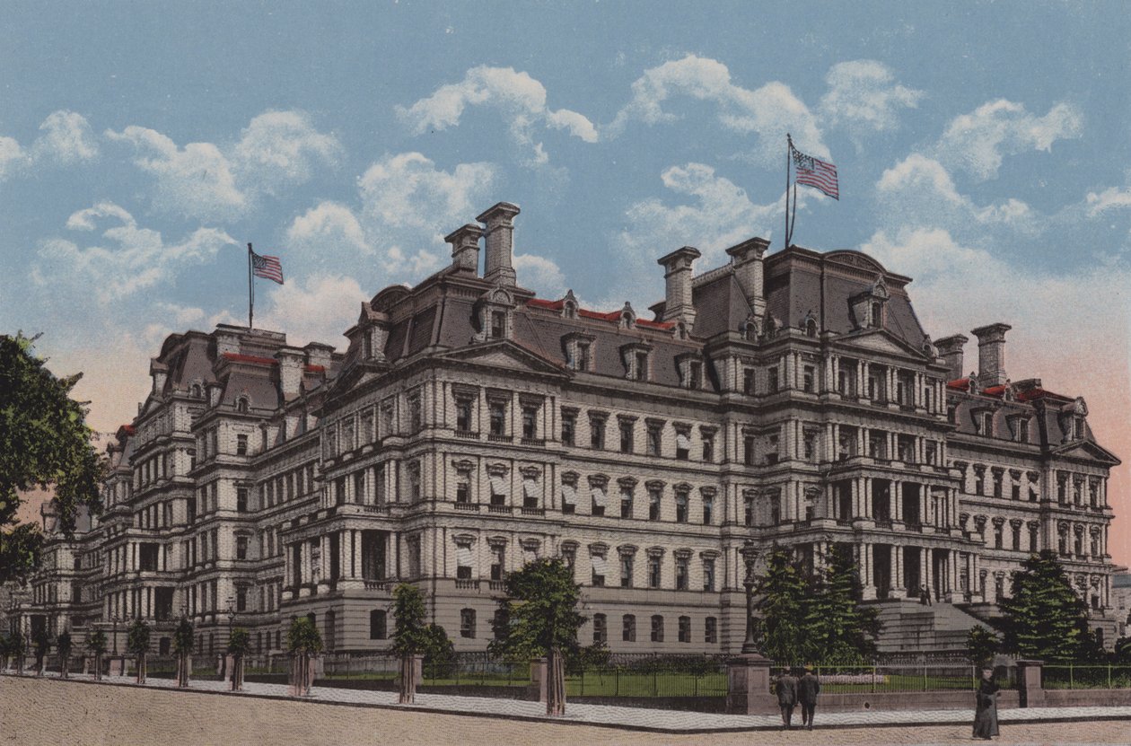 Státní, válečná a námořní budova, Washington DC (barevná litografie) od American School