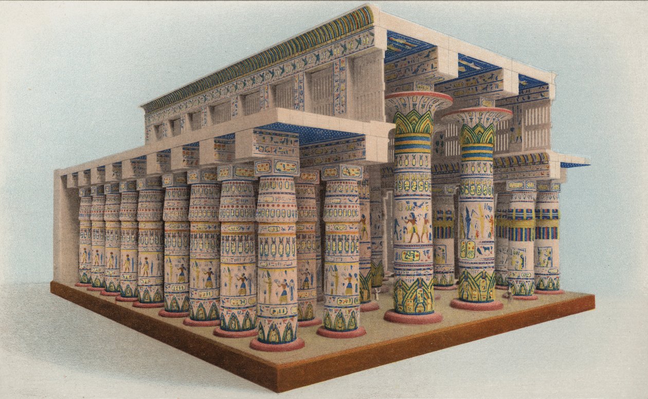 Chrám v Karnaku, Egypt (barevná litografie) od American School