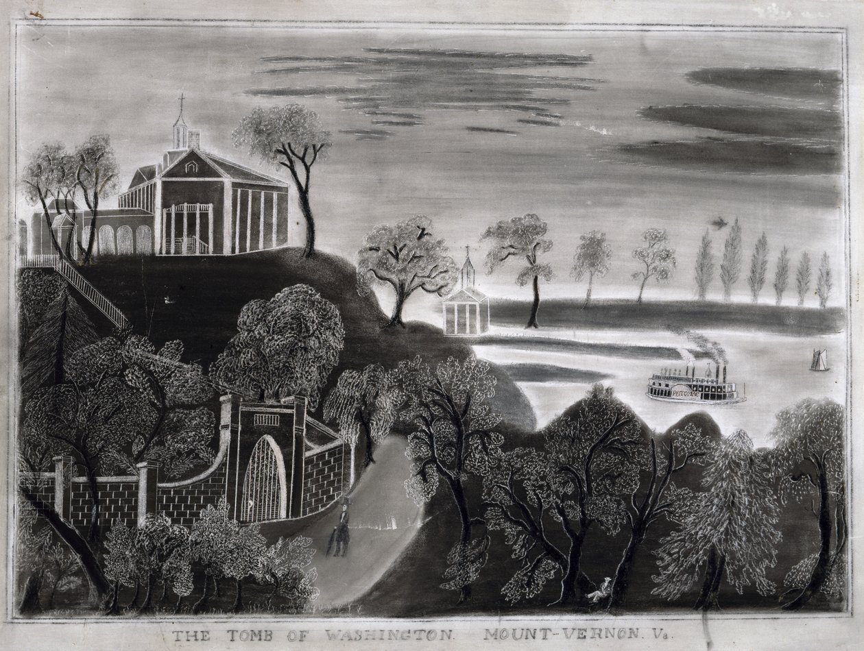 The Tomb of Washington, Mount Vernon, Virginia, po roce 1807 (grafit na brusném papíru) od American School