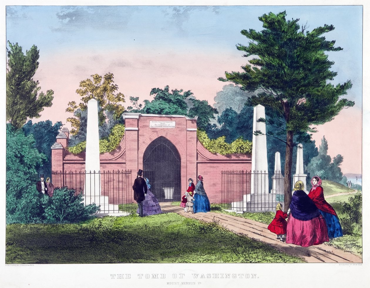 The Tomb of Washington, Mount Vernon, Va., hospoda. c1857 barevná litografie. od American School