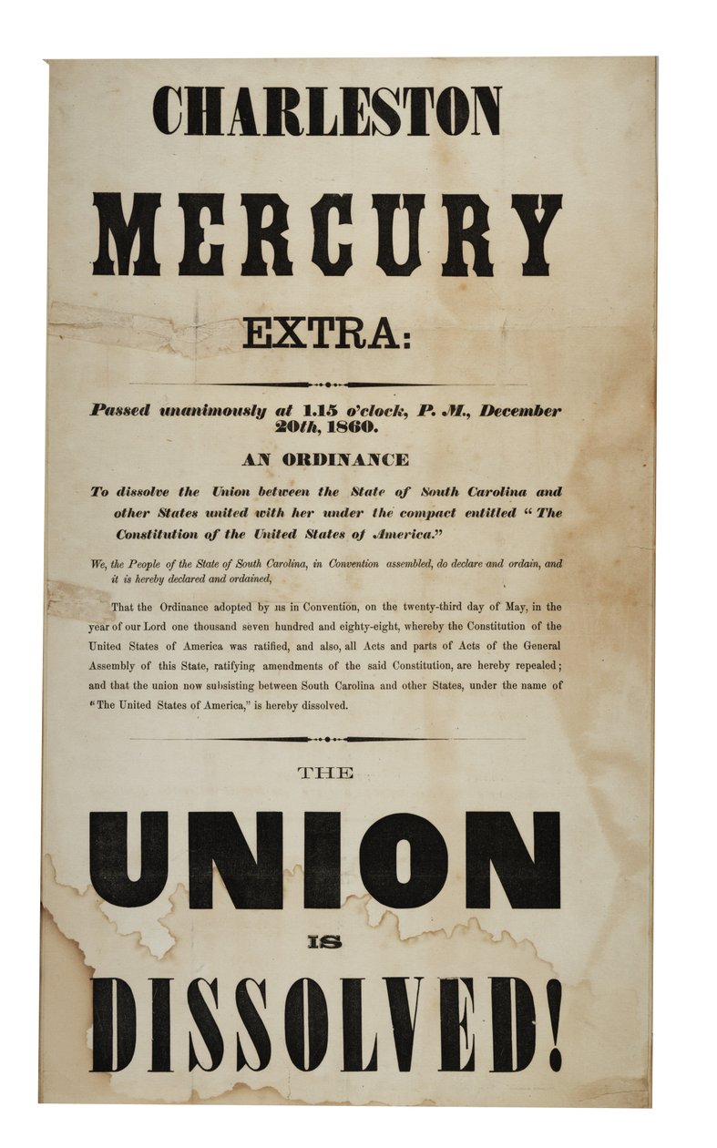 Unie je rozpuštěna! (Charleston Mercury, Extra Ed.), 20. prosince 1860 od American School