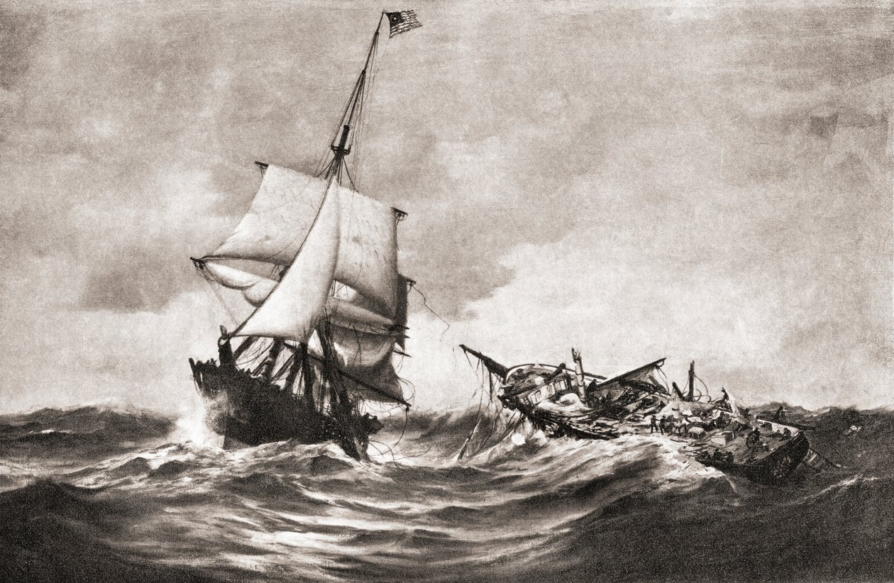 HMS Frolicin vangitseminen sodankäynnin USS Waspin toimesta, merivoimien toiminta, joka taisteli Atlantilla 18. lokakuuta 1812, vuoden 1812 sodan aikana, "Maamme historiasta", julkaistu 1905 (litho) od American School