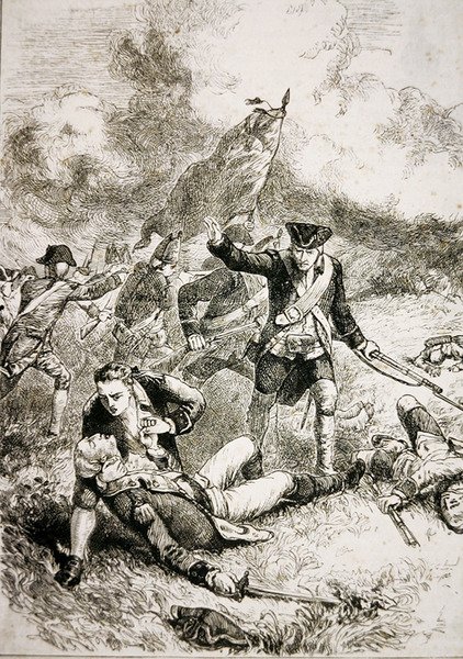 Smrt majora Johna Pitcairna z britské námořní pěchoty v bitvě u Bunker Hill od American School