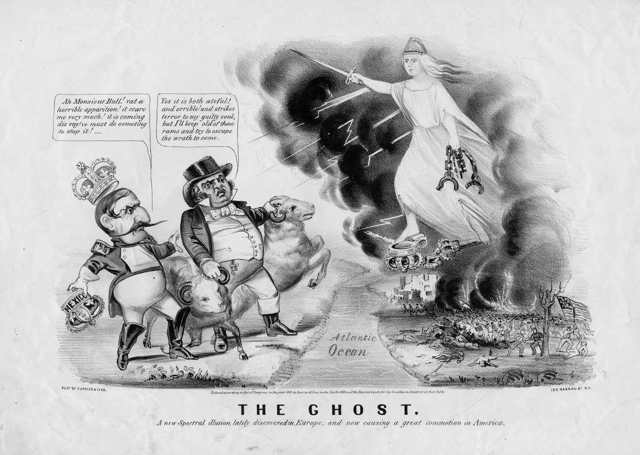 Duch: nová spektrální iluze, nedávno objevená v Evropě a nyní způsobující velký rozruch v Americe, publikoval Currier & Ives, New York, 1863 od American School