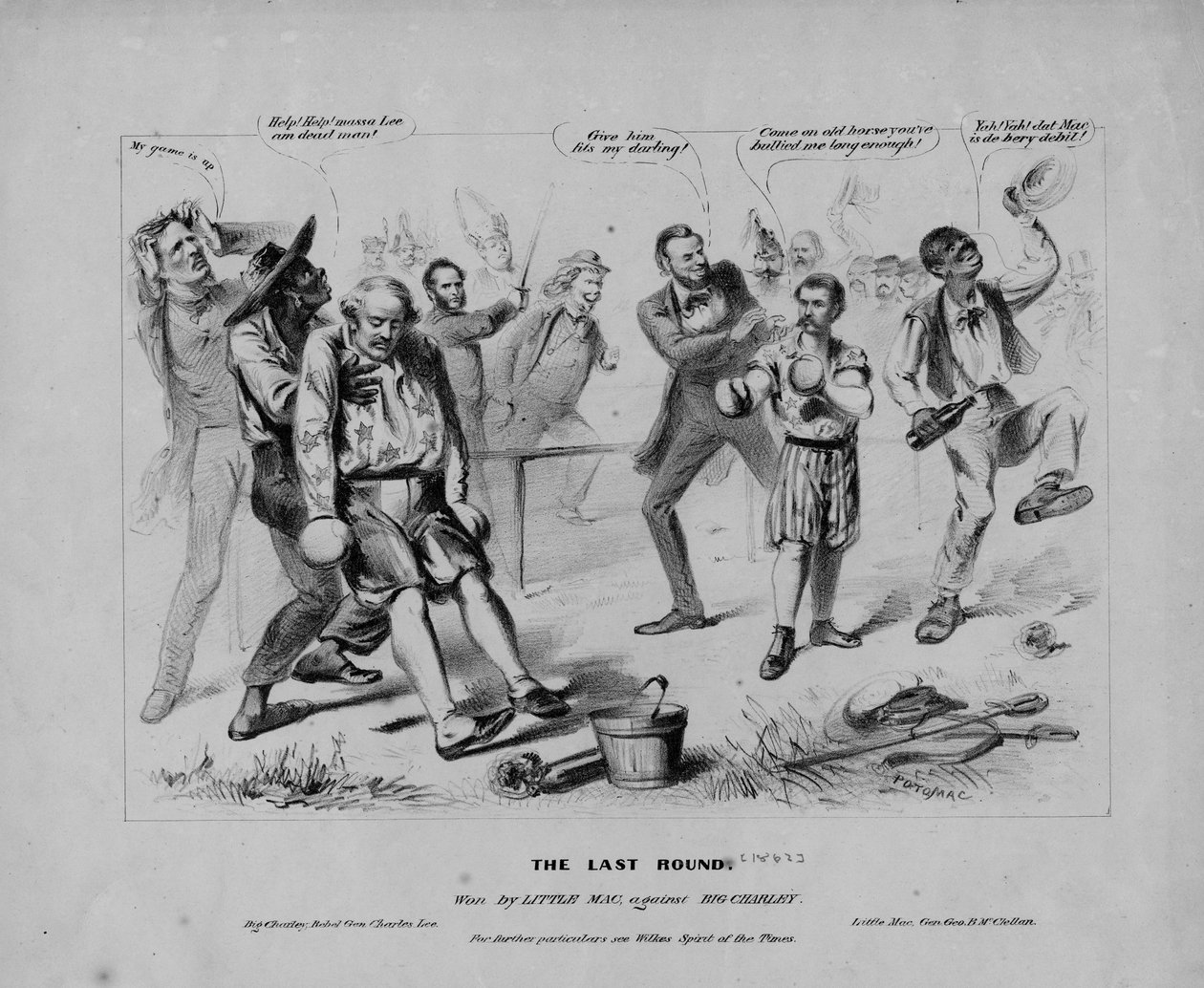 Poslední kolo: vyhrál Little Mac, proti Big Charley: další podrobnosti viz duch doby Wilkes, podepsaný Potomac, kolem roku 1862 od American School