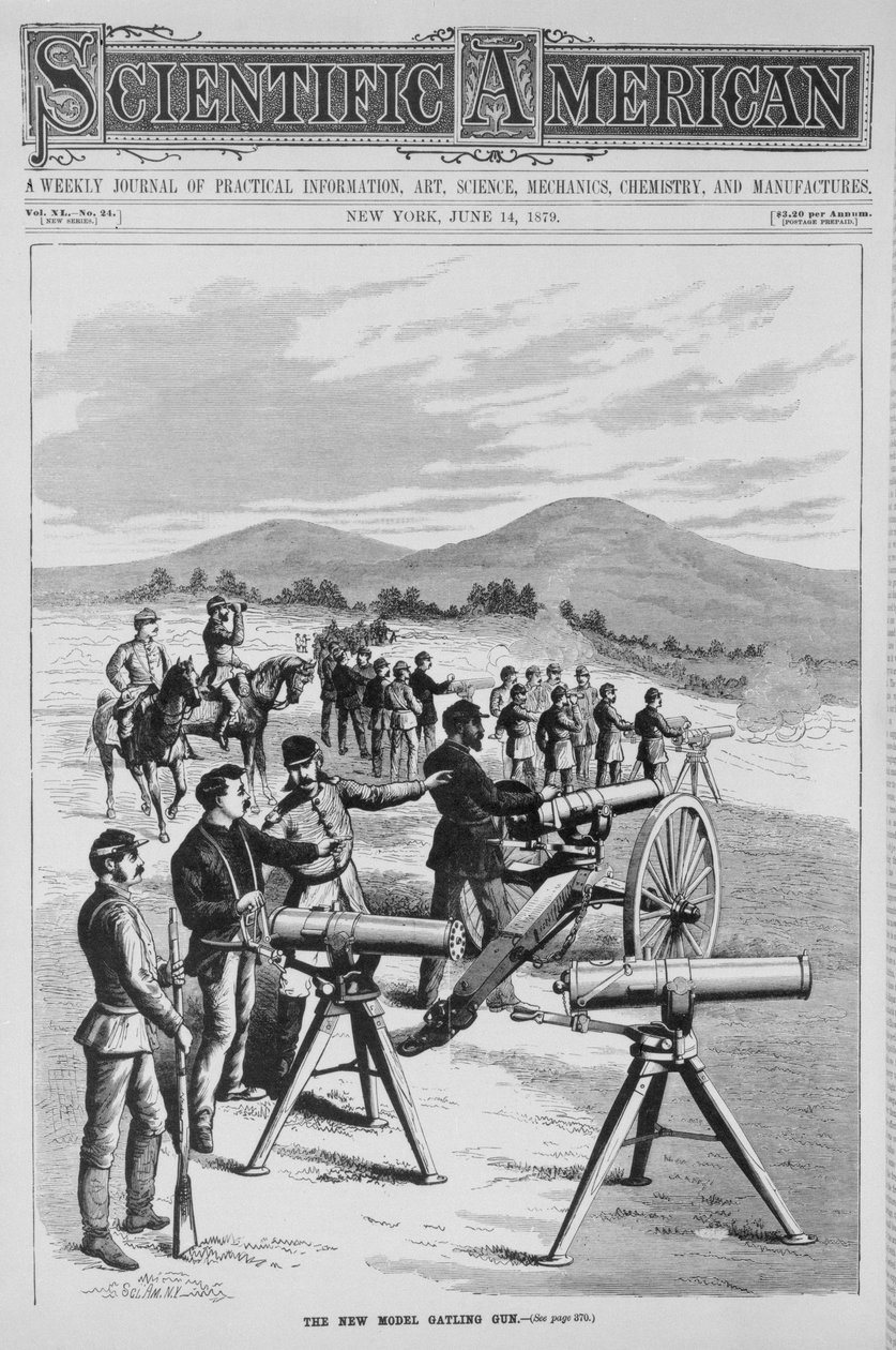 Nový model Gatling Gun, od Scientific American, 14. června 1879 od American School