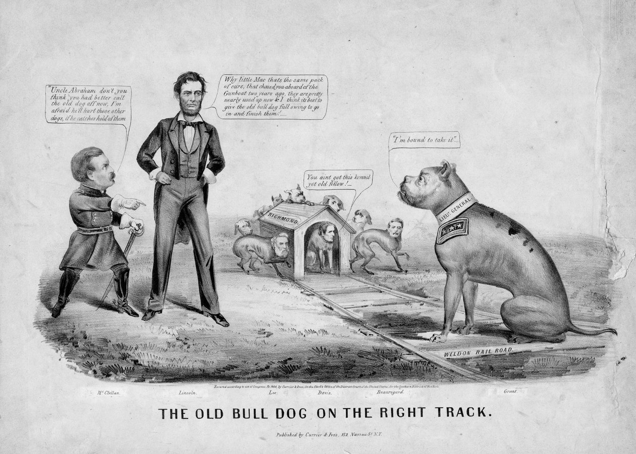 Starý býčí pes na správné stopě, publikoval Currier & Ives, New York, 1864 od American School