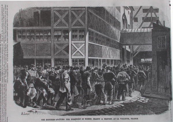 Rafinérie opouštějící dílnu pánů Jeanty & Provost v la Villette ve Francii z Scientific American, 1870 od American School