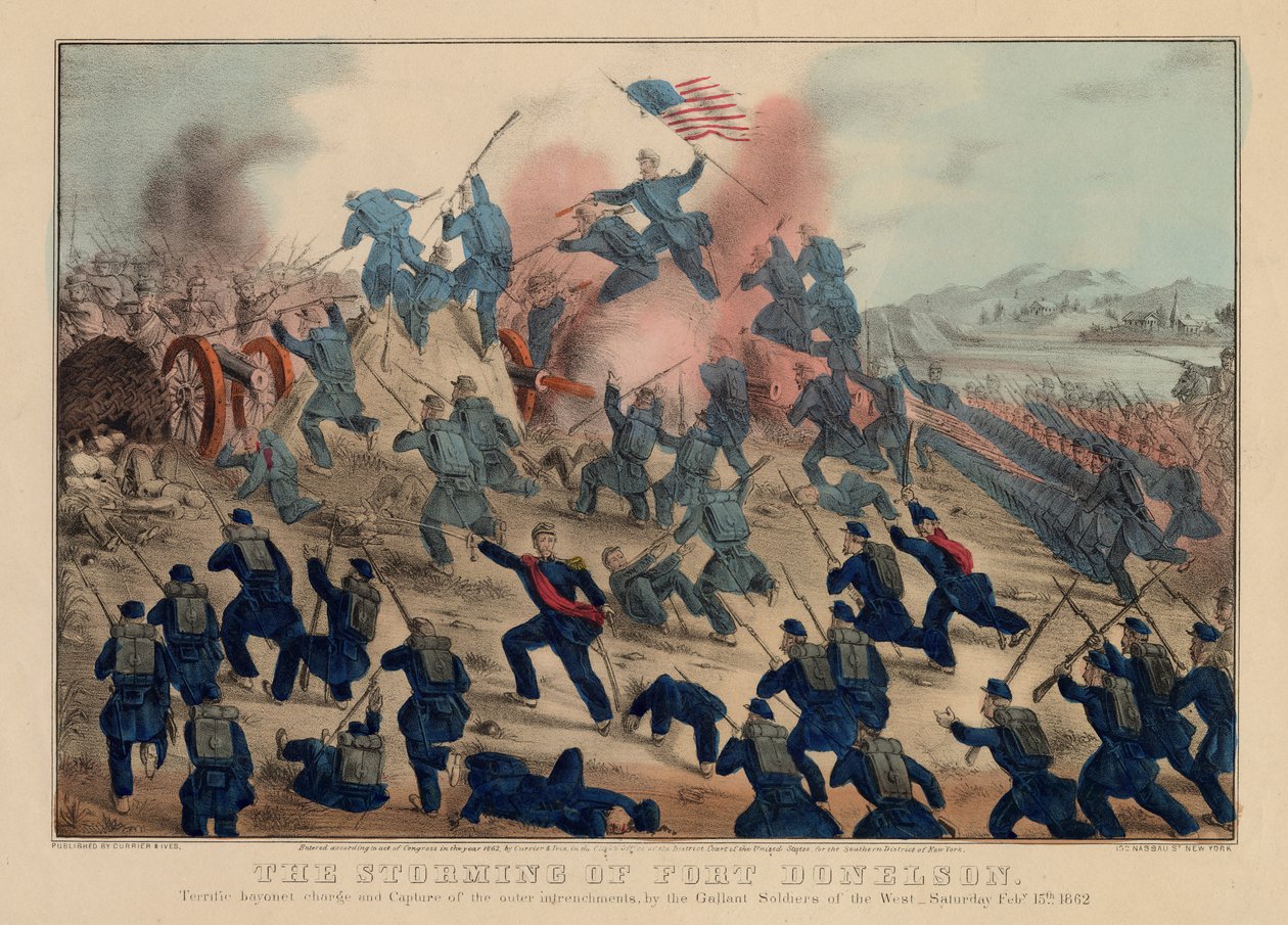 The storming of Fort Donelson, vyd. Currier & Ives, 1862 od American School