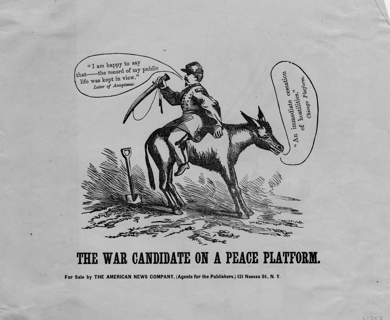 Válečný kandidát na mírové platformě, publikoval American News Co., New York, 1864 od American School