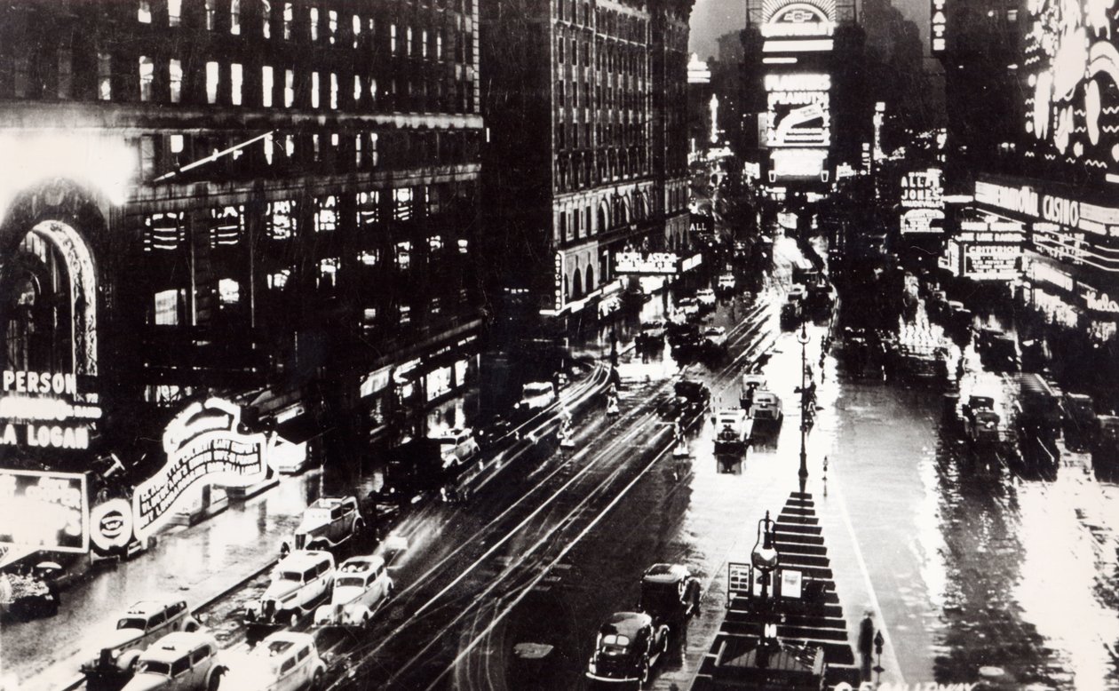 Times Square v noci, New York, cca 1930 (po fotografii) od American School