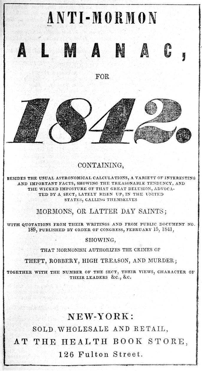 Titulní strana Anti-Mormonského almanachu pro rok 1842 (tisk) od American School