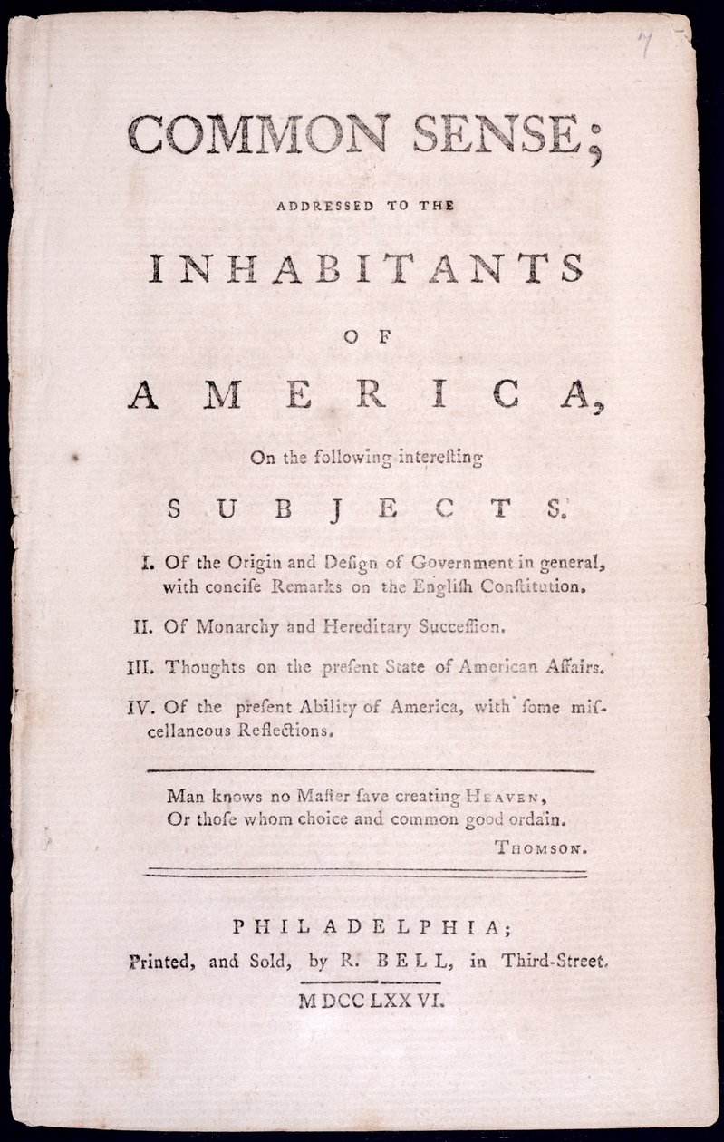 Titulní strana ke zdravému rozumu Thomas Paine (1737-1809) 1776 (tisk) od American School