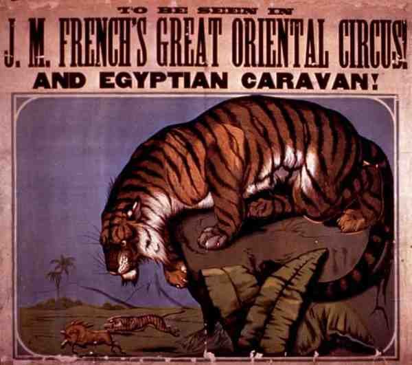 „K vidění ve Velkém orientálním cirkuse a egyptské karavaně J. M. Frencha“ (barevné lito) od American School