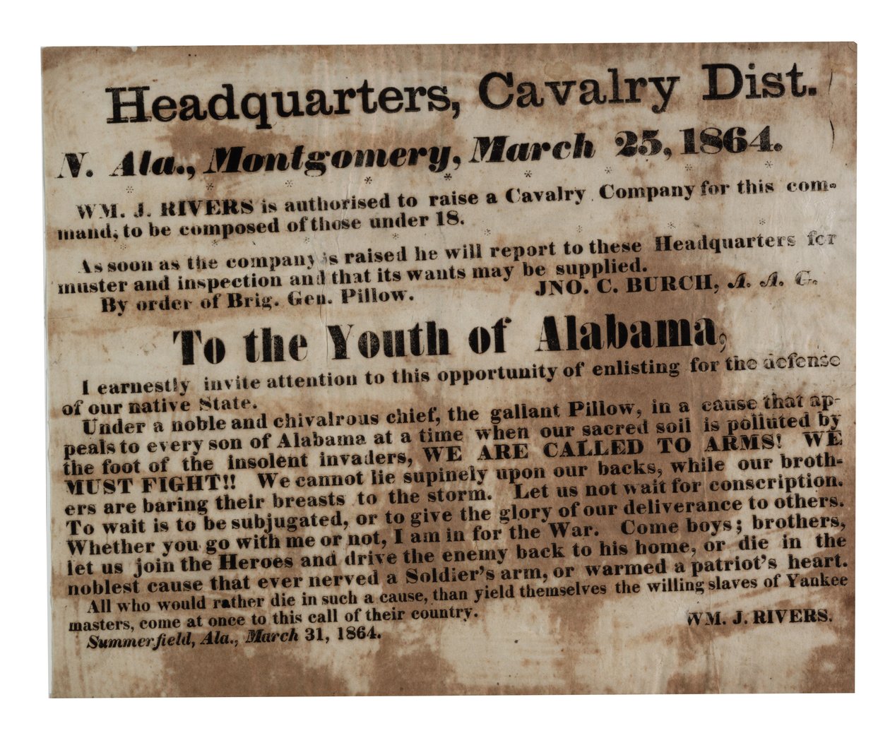 Mládeži z Alabamy: Voláme do zbraně! (náborový list), 25. března 1864 od American School