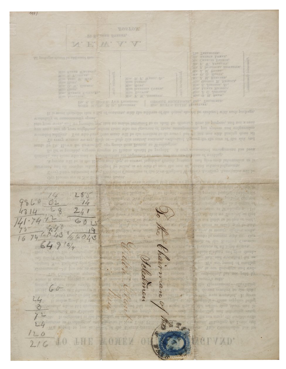 Ženám Nové Anglie (kruhový dopis), c.1862-1865 od American School