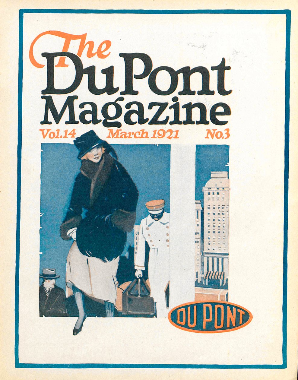 Travellers, přední strana časopisu DuPont Magazine, březen 1921 od American School