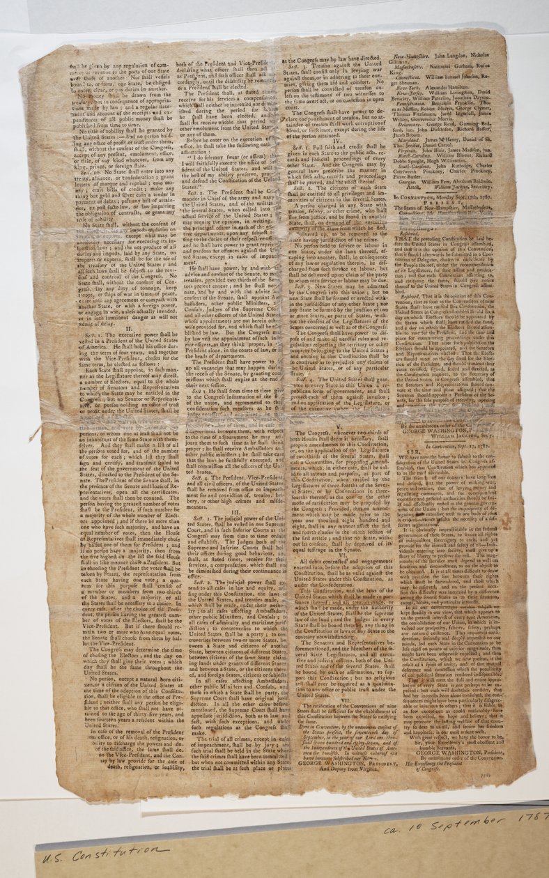 Ústava USA, c. 10. září 1787 (viz také GLC 696083) od American School