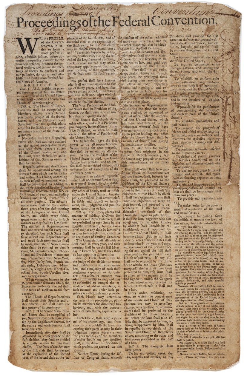 Ústava USA, c. 10. září 1787 (viz také GLC 696084) od American School