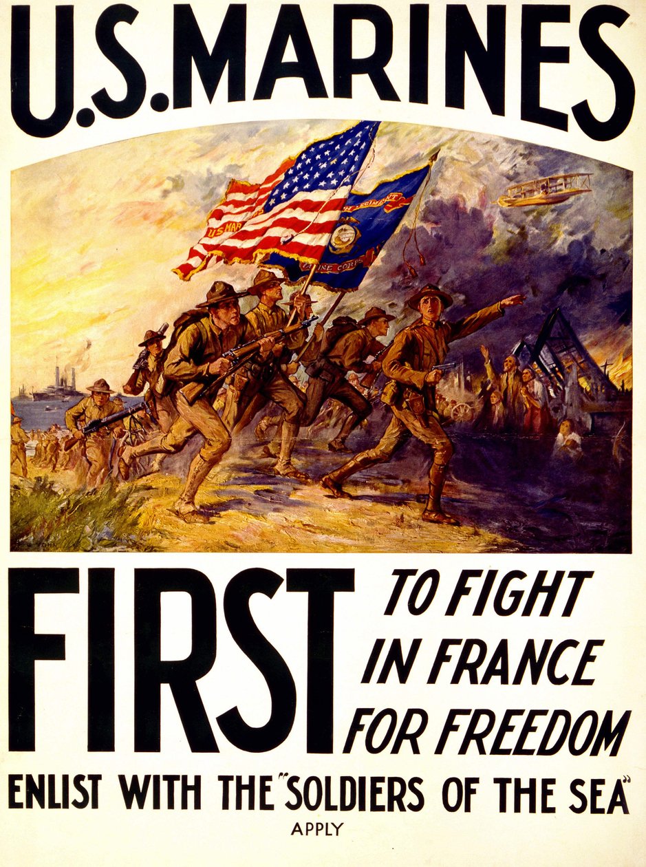 US Marines - plakát o vojácích bojujících za svobodu ve Francii (1914-1918) od American School