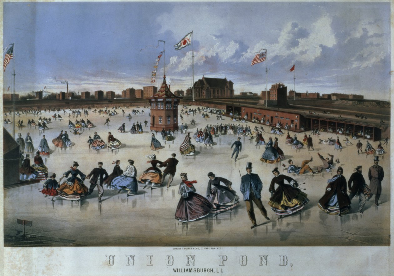 Union Pond, Williamsburg, Brooklyn, rytý Thomas & Eno, New York od American School
