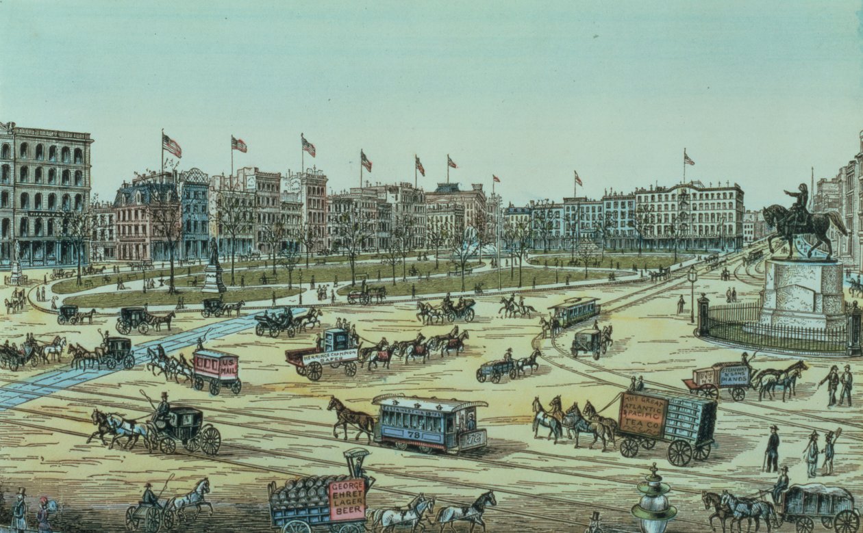 Union Square a Fourteenth Street až Seventeenth Street, ze série 48 Pohledů na New York a okolí, hospoda. od Charlese Magnuse od American School