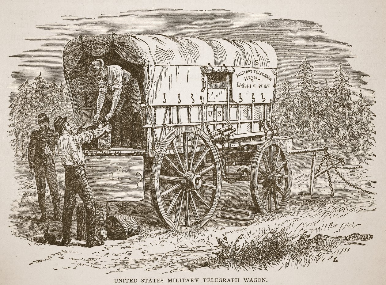 Vojenský telegrafní vůz Spojených států amerických, z knihy pub. 1896 od American School
