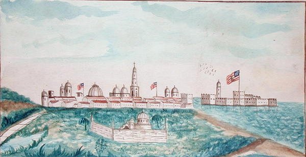 Vera Cruz, hrad a hřbitov (akvarel na papíře) od American School