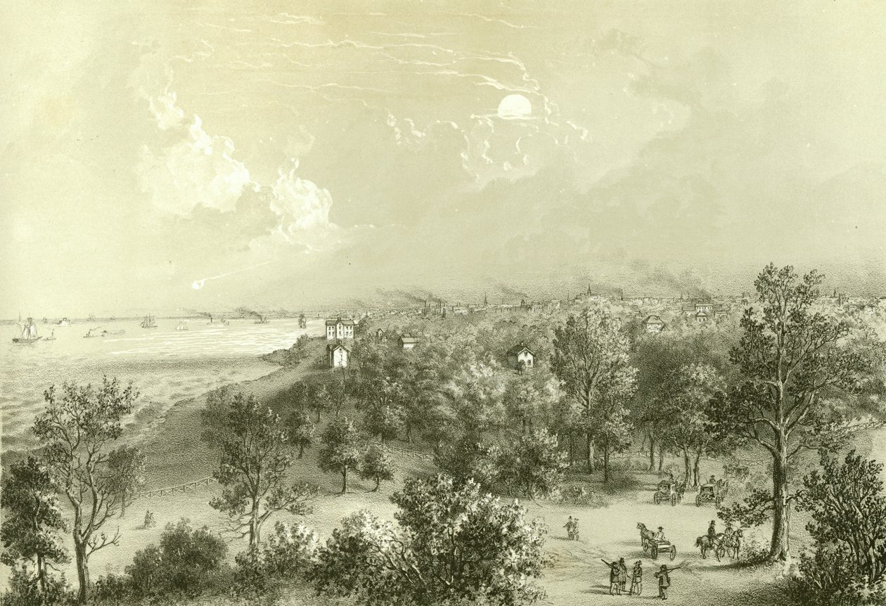 Pohled na dům Lake View, od Chicago Illustrated, s literárními popisy Jamese W. Sheahana, vydal Jevne & Almini, Chicago, 1866-67 od American School