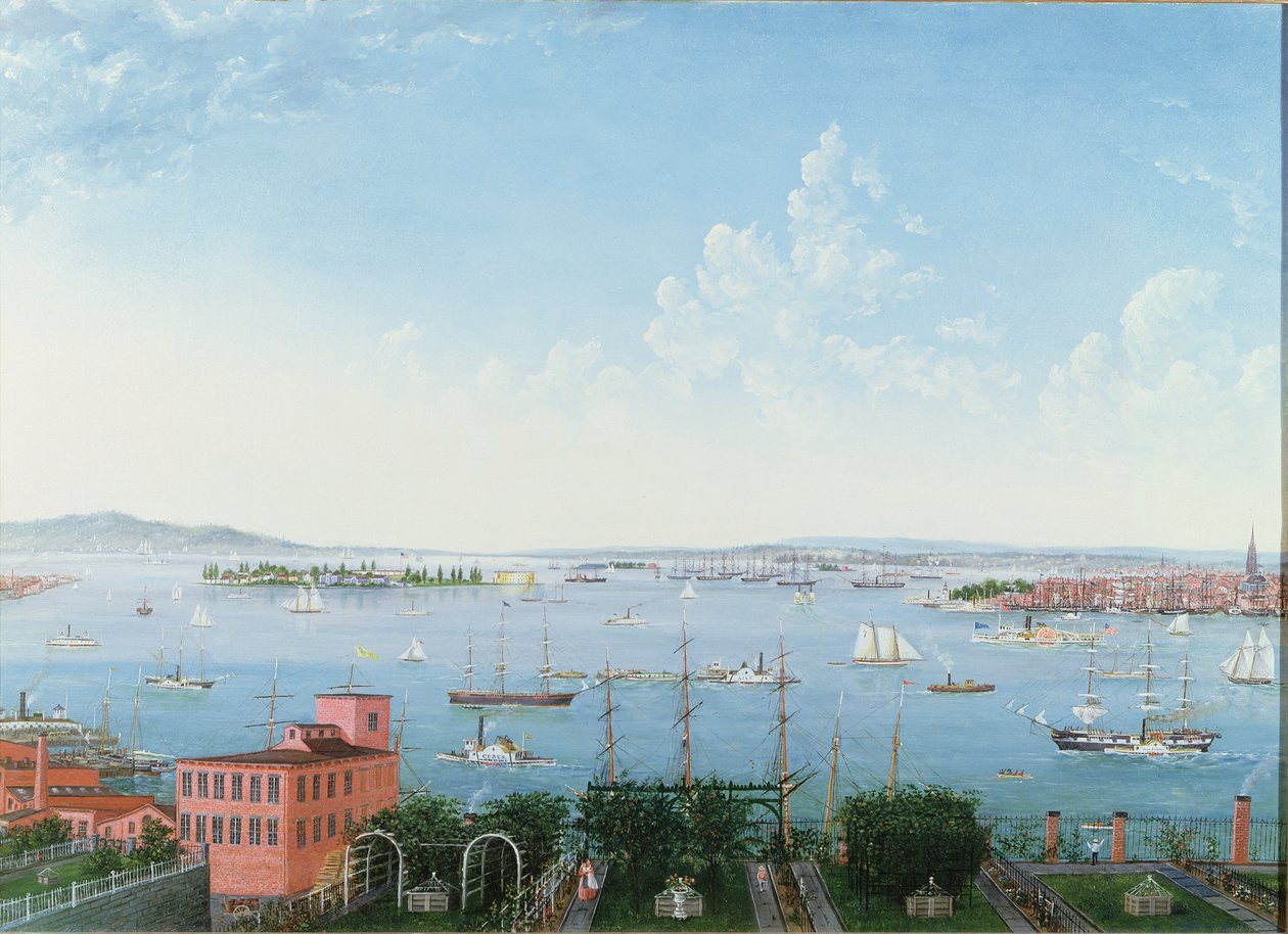 Pohled na newyorský přístav z Brooklyn Heights, kolem roku 1860 (olej na plátně) od American School