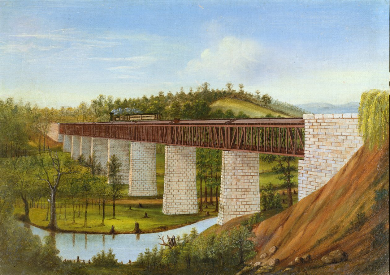 Pohled na krytý most a železnici, c.1870 od American School