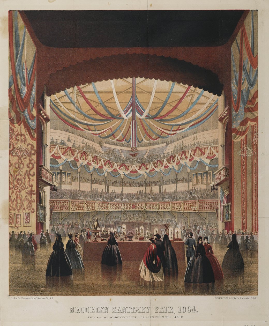 Pohled na Akademii hudby z jeviště, Brooklyn Sanitary Fair, 1864 od American School