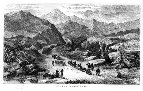 Pohled na průsmyk Sierra Madre, vyrytý Bobbettem & Edmundsem (rytina) (černobílá fotografie) od American School