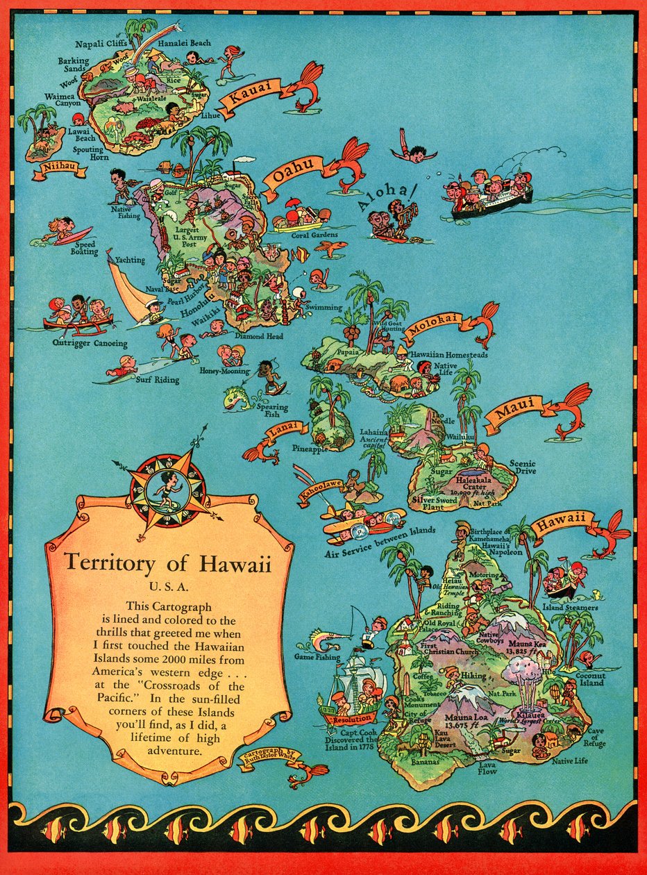 Vintage turistická mapa Havaje od American School