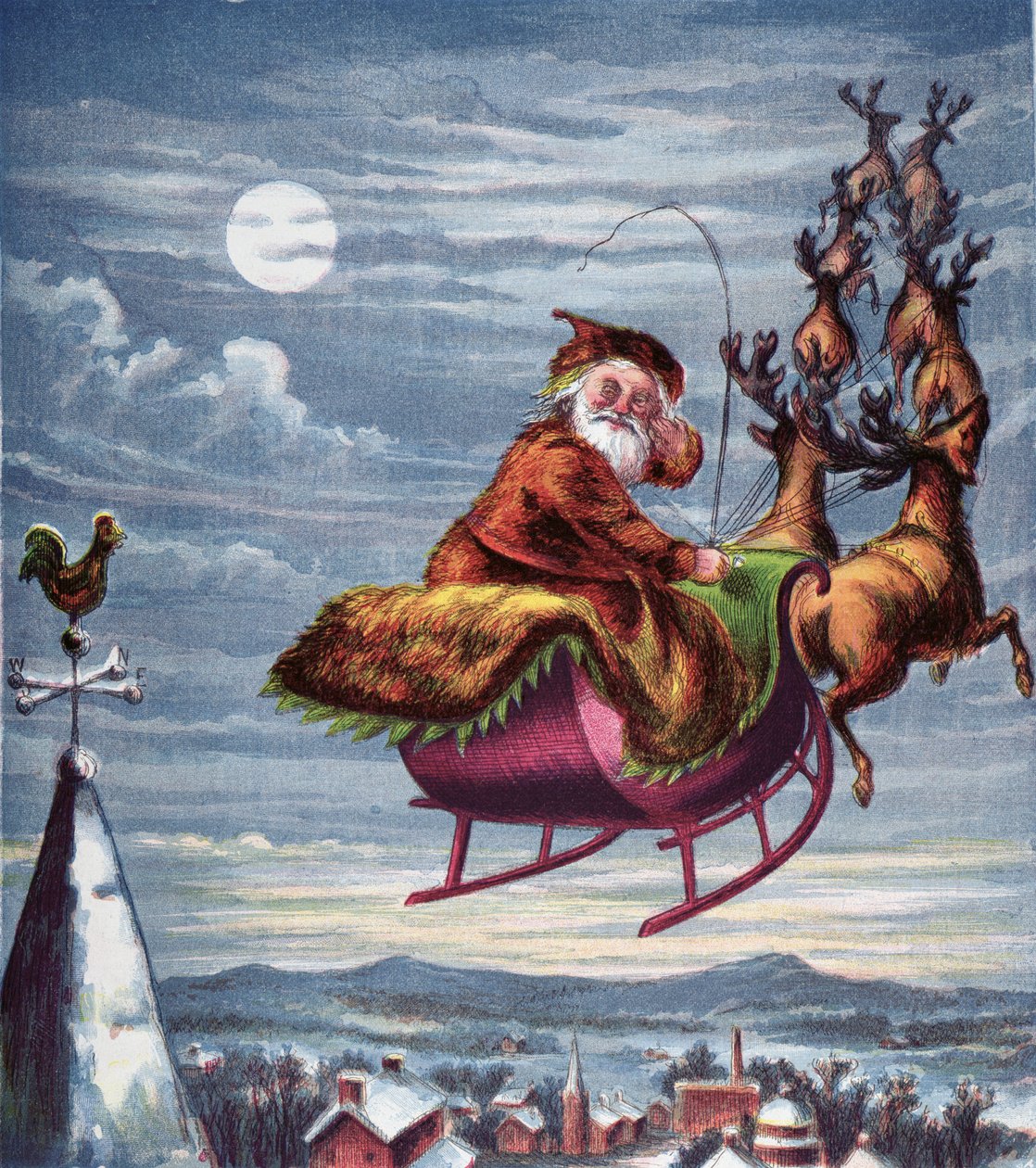 Návštěva svatého Mikuláše, ilustrace ze série velkých obrazů tety Louisas, New York 1871 od American School