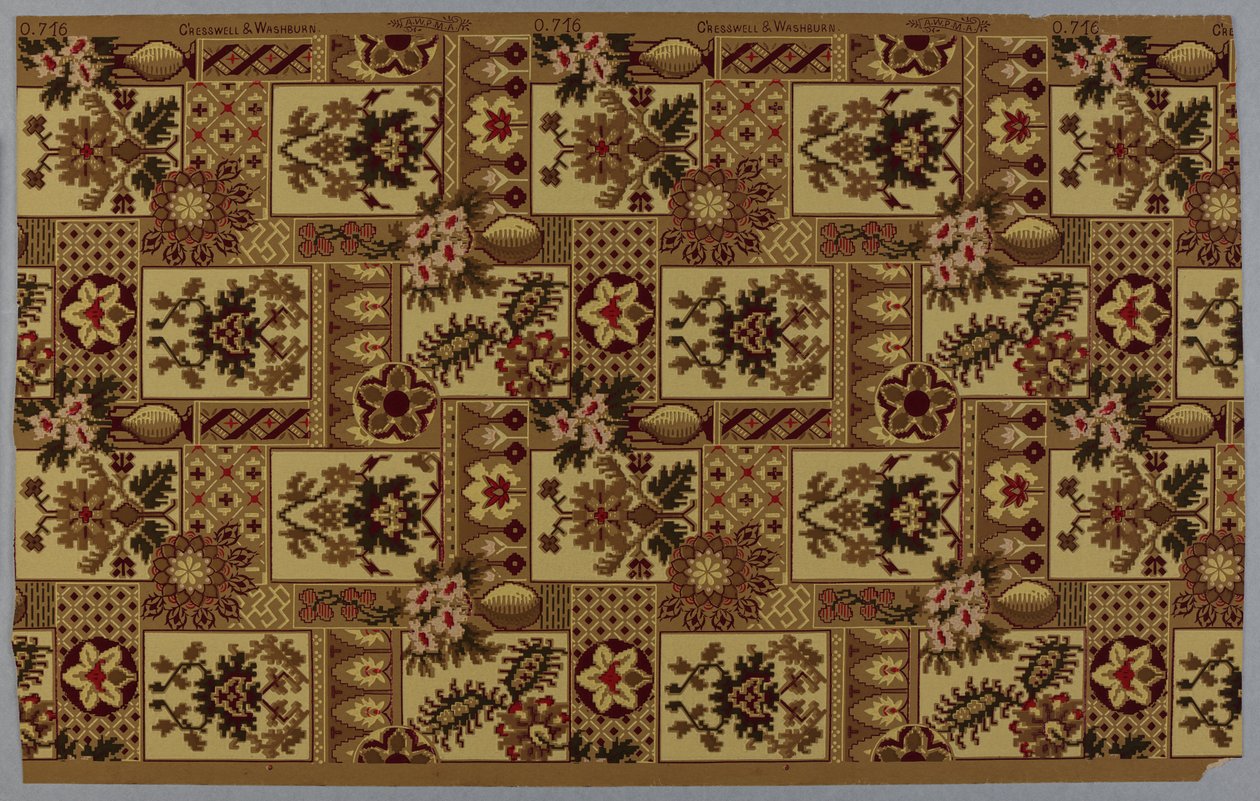 Tapeta, vzor, asi 1885. Tištěný papír od American School