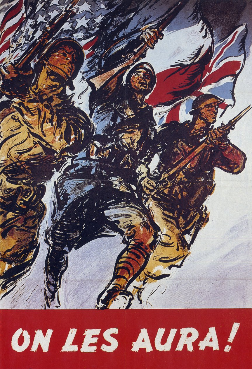 Dostaneme je! 1944 americký propagandistický plakát vysílaný po vylodění v roce 1944 od American School