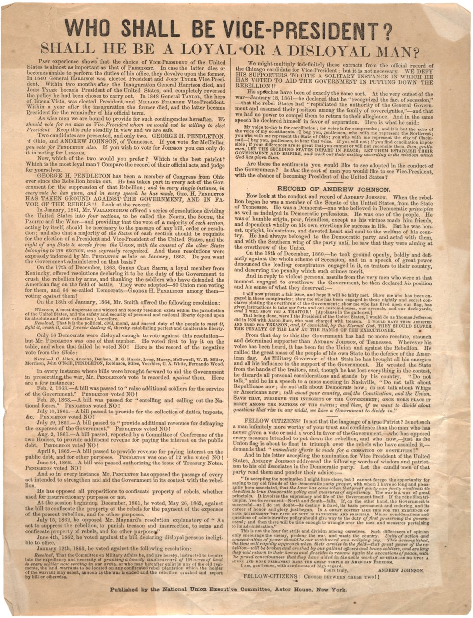 Kdo bude viceprezidentem? George Pendleton vs. Andrew Johnson (volby 1864), 1864 od American School