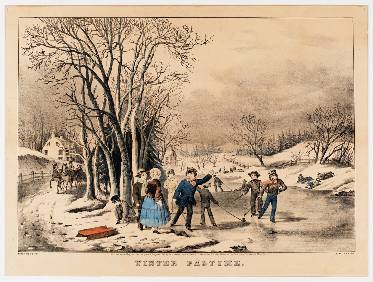 Zimní zábava, asi 1800-10 (barevná litografie) od American School