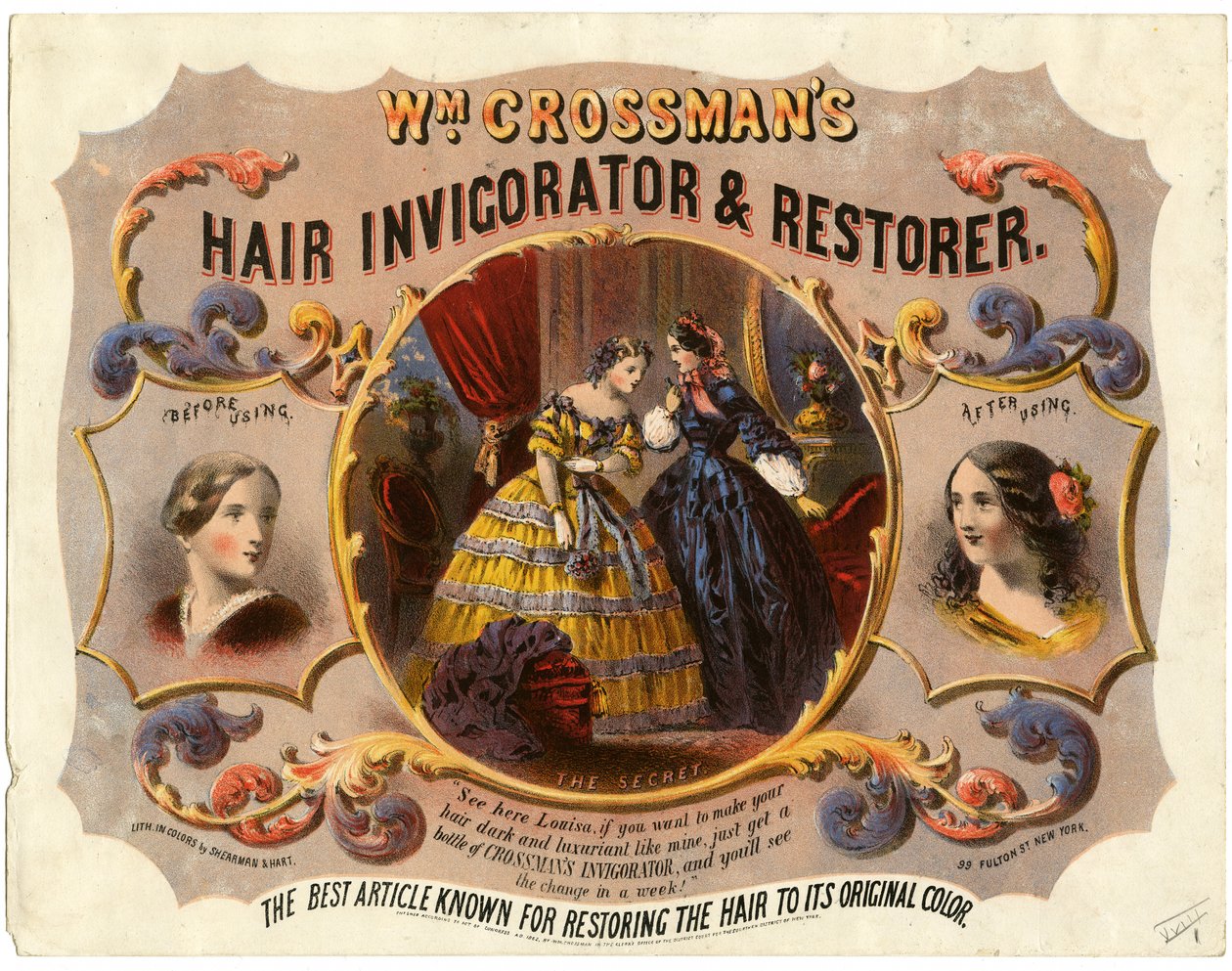 Wm. Crossmans Hair Invigorator and Restorer, 1862 od American School