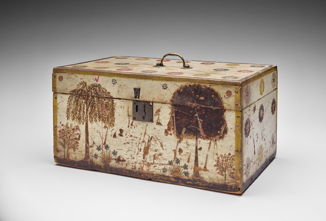 Workbox, cca 1830-40 (neidentifikované dřevo, kov, samet, barva a bavlněná vata) od American School