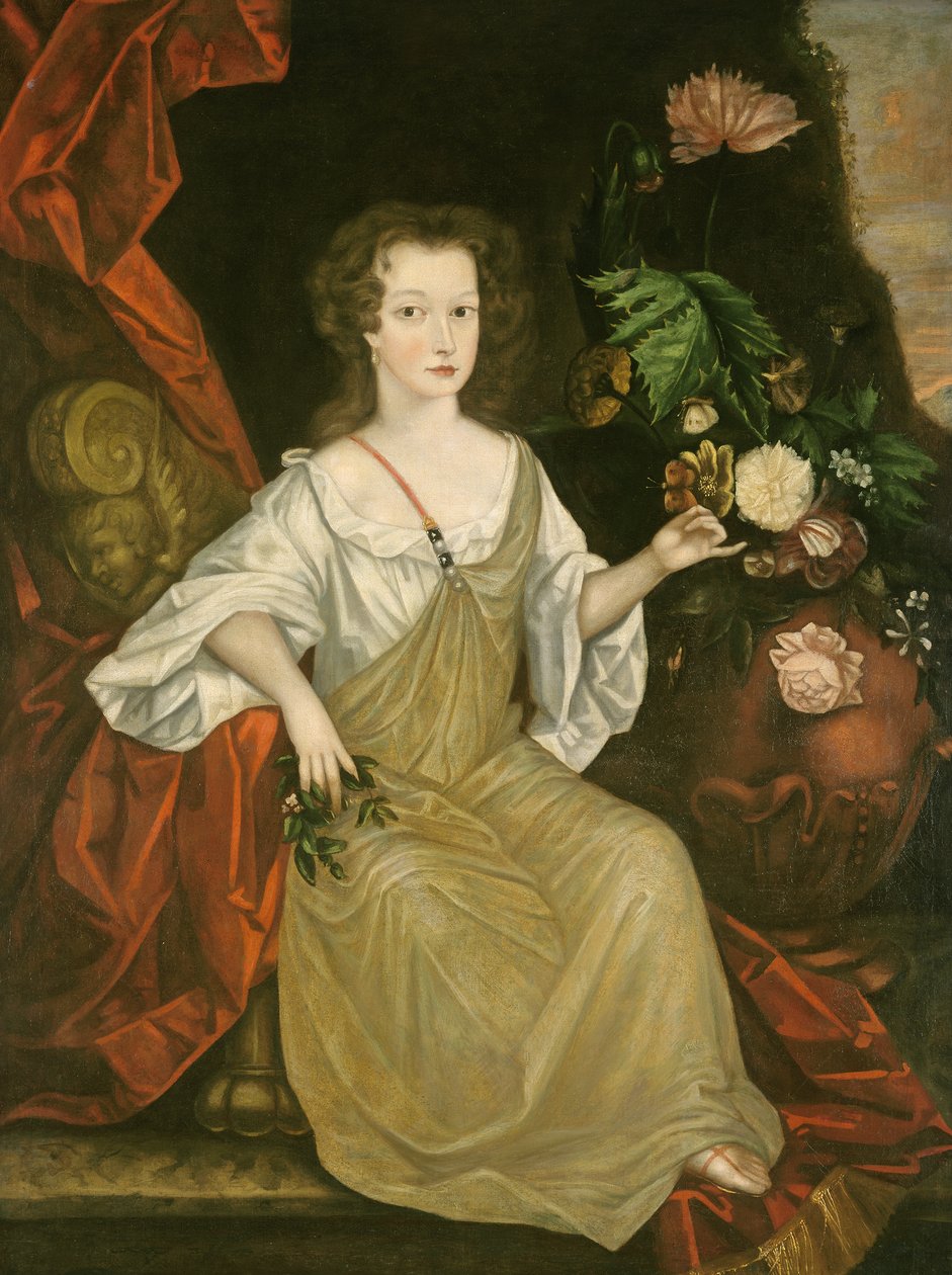 Mladá žena s motýlem, cca 1710 (olej na plátně) od American School