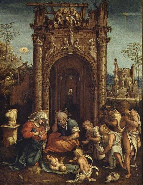 Klanění pastýřů, cca 1530 (olej na desce) od Amico Aspertini