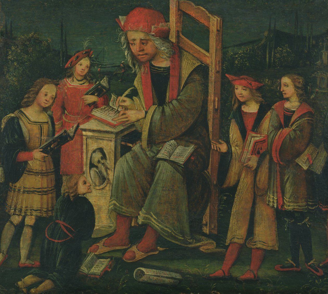 St Cassian ve svém křesle, obklopený svými studenty od Amico Aspertini