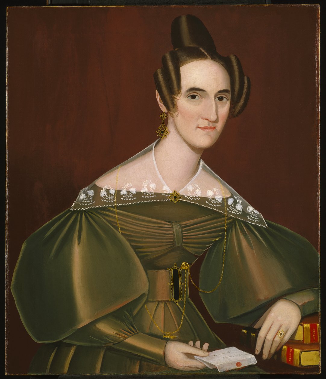 Jeannette Woolley, později paní John Vincent Storm, kolem roku 1838 (olej na plátně) od Ammi Phillips