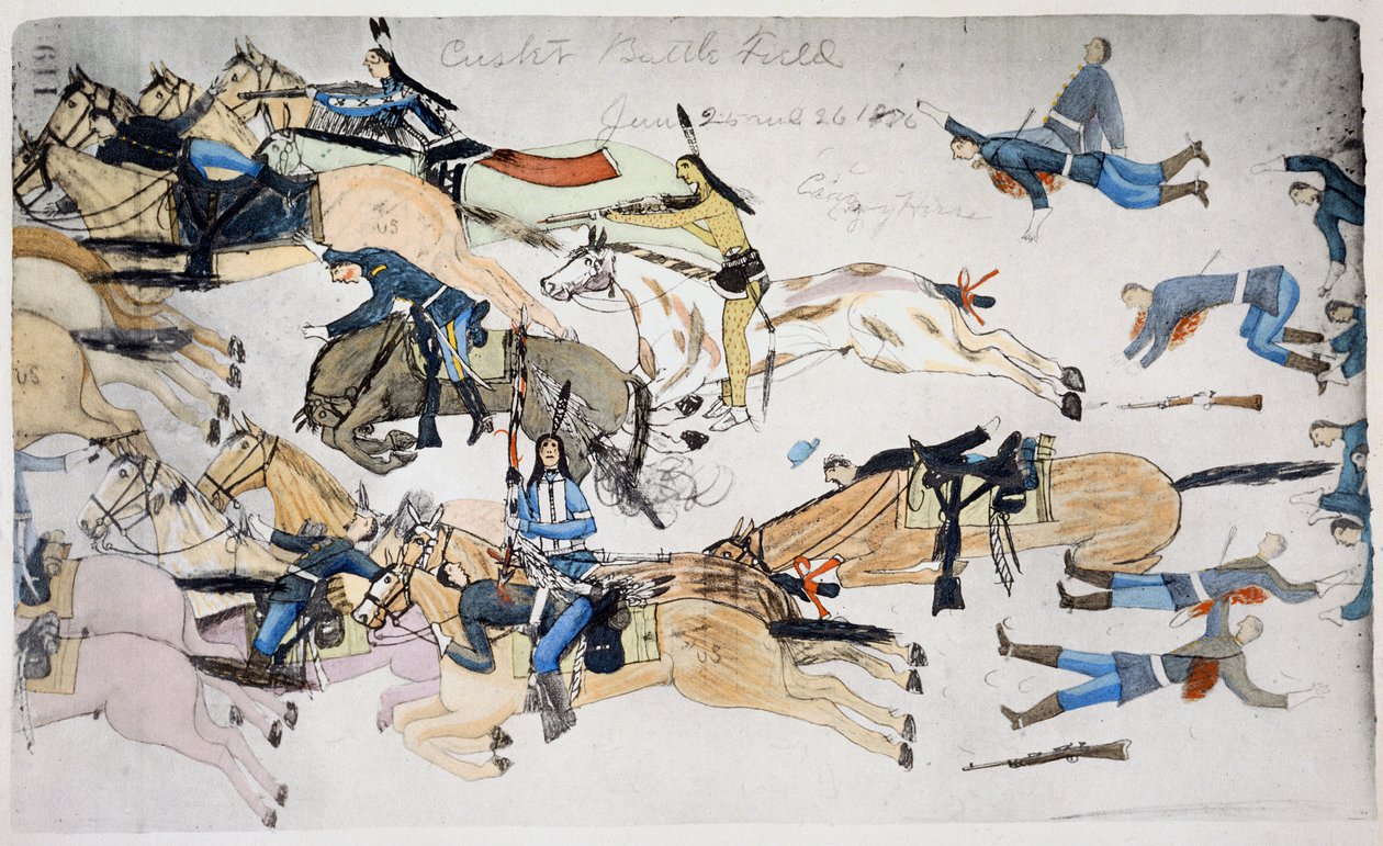 Bitva u Little Bighorn, Montana, USA, 25.–26. června 1876 1900 od Amos Bad Heart Buffalo