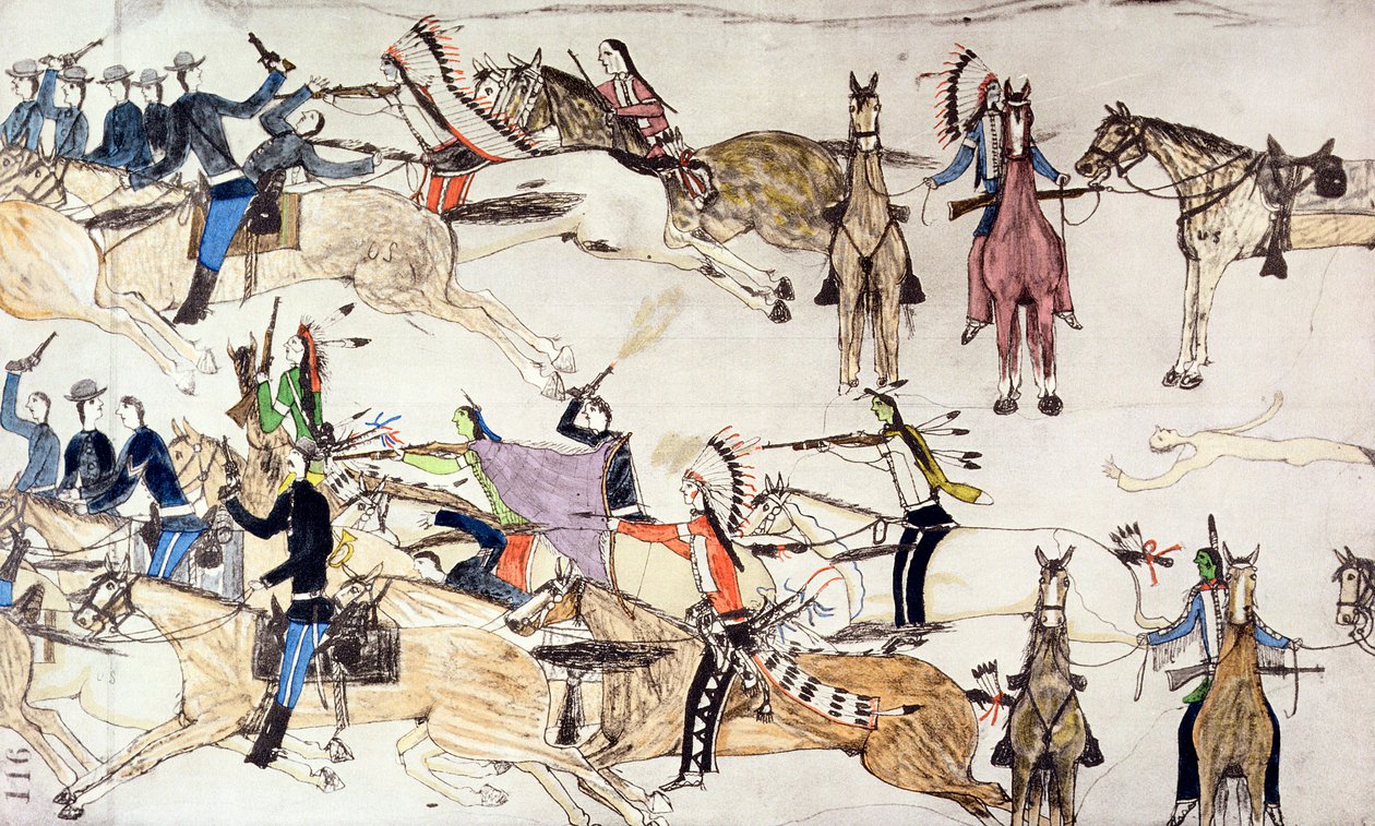 Bitva u Little Bighorn, Montana, USA, 25.–26. června 1876 1900 od Amos Bad Heart Buffalo