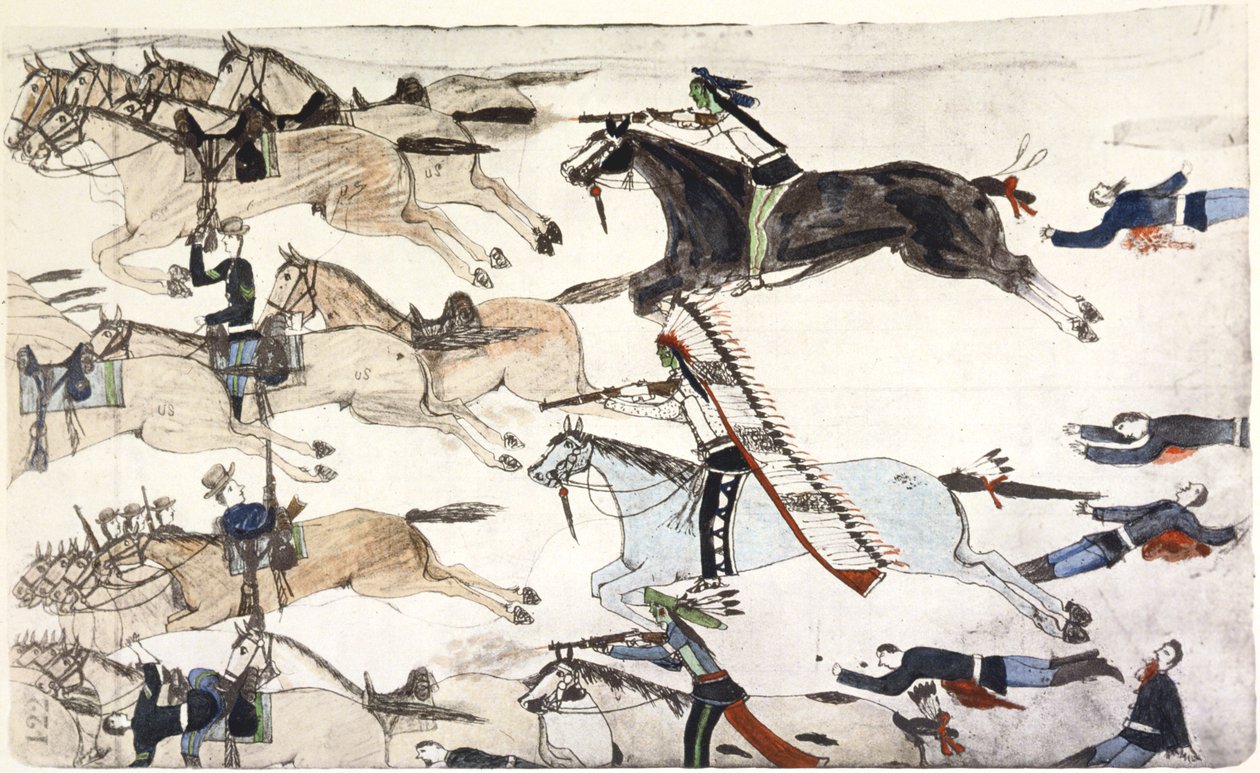 Bitva u Little Bighorn, Montana, USA, 25.–26. června 1876 1900 od Amos Bad Heart Buffalo