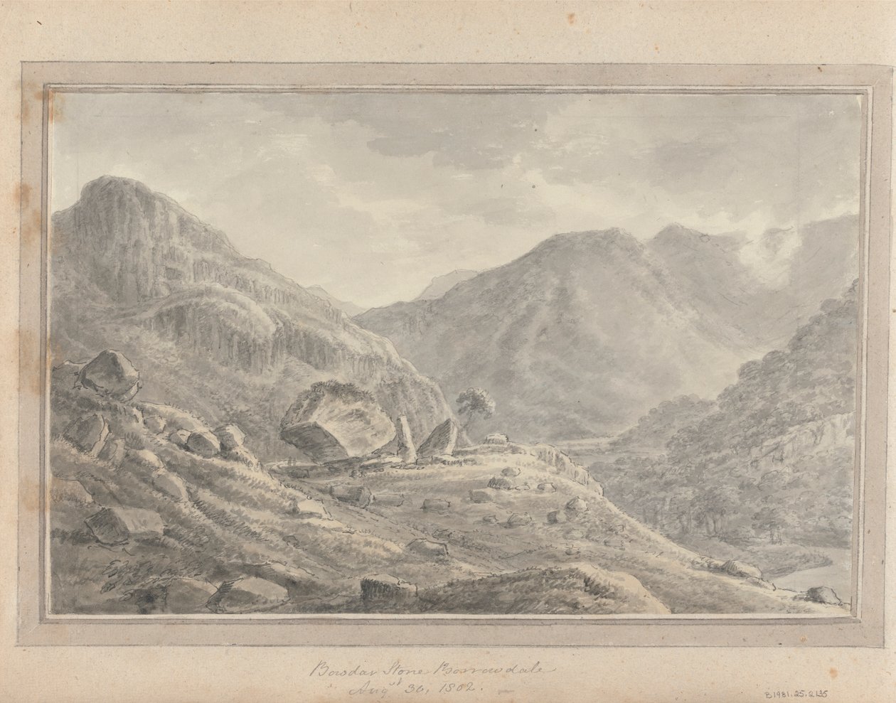Pohledy v Anglii, Skotsku a Walesu: Bowder Stone Borrowdale, 30. srpna 1802 od Amos Green