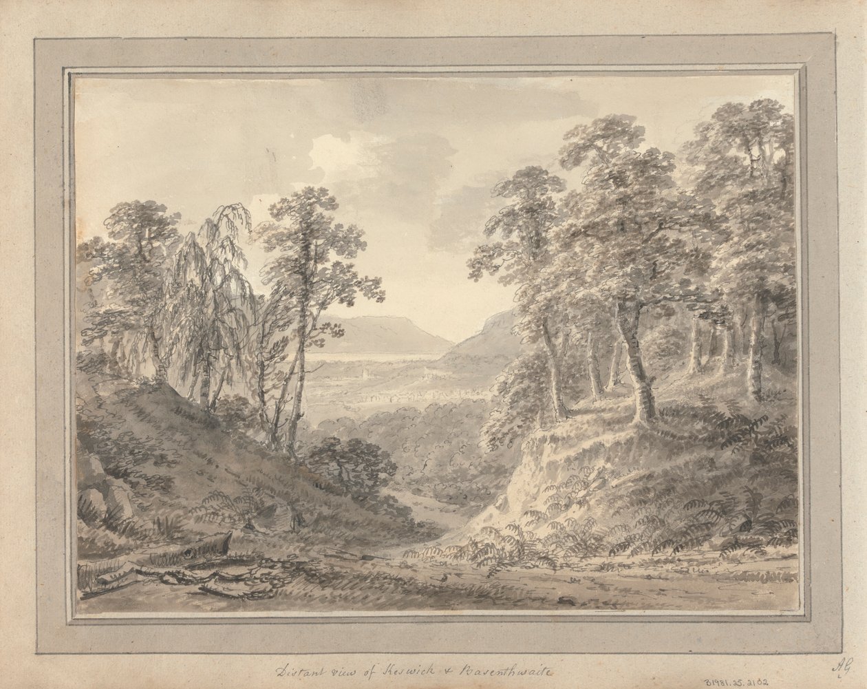 Pohledy v Anglii, Skotsku a Walesu; Výlet ve Skotsku: Pohled do dálky na Keswick a Bassenthwaite od Amos Green